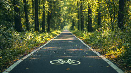 Road sign marking a bike path in Vilnius, surrounded by greenery.
