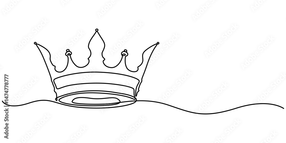 Poster Continuous one line drawing of a royal crown with minimalist design and elegant single line contour, king crown vector, Continuous One line drawing of Crown. Representing monarchy with a basic crown.