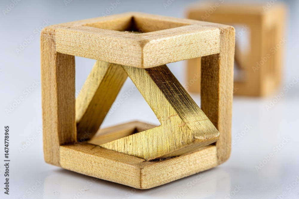 Poster wooden geometric shapes demonstrating artistic design and craftsmanship from a close-up perspective
