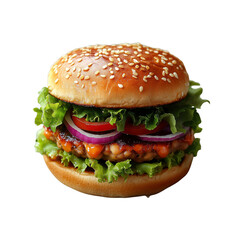 Juicy Veggie Burger with Sesame Seed Bun and Fresh Toppings