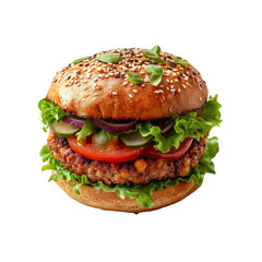Delicious Veggie Burger with Sesame Seed Bun and Fresh Vegetables