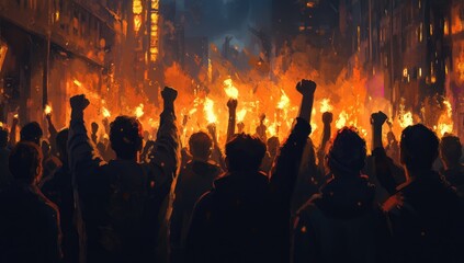 A fiery protest erupts in the night