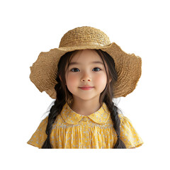 Adorable Little Girl in Yellow Dress and Straw Hat
