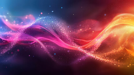 Obraz premium Abstract Colorful Glowing Waves Background with Shimmering Particles