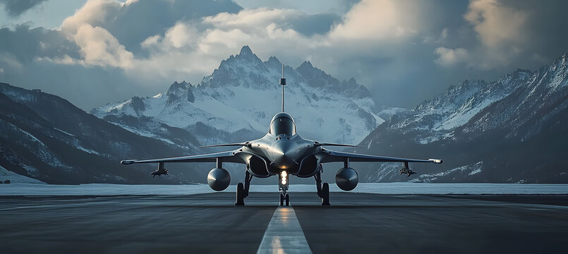 Rafale Fighter Jet on Runway with Mountain Backdrop