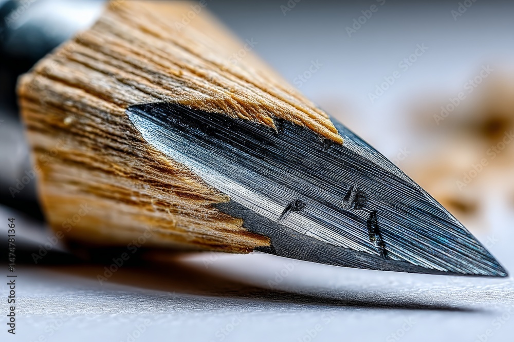 Aufkleber close-up view of a sharpened pencil revealing intricate details of the wood and lead at a workspace