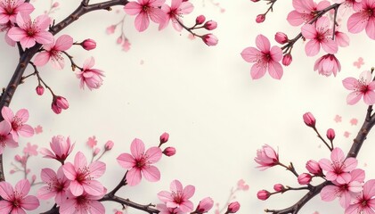 Fototapeta premium Intricate sakura branch pattern, repeating motif, pastel shades , japanese pattern, white, pink and white