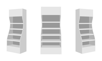 promotional display shelf stand set, curved side vector illustration isolated on white background. © Zhee-Graphic