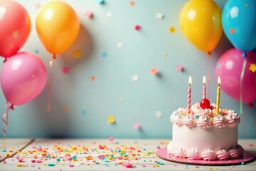 Joyful celebration scene with colorful balloons, confetti, and streamers Perfect for birthday, anniversary, party themes , celebratory, revelry, swirling streamers