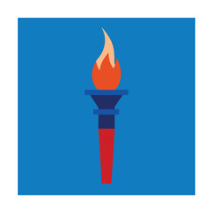 Colorful flat design illustration of a burning torch against a blue background for olympics