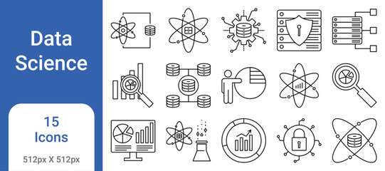 Data Science Icon Set &ndash; Machine Learning, Big Data, AI, Analytics, Visualization, Cloud Computing