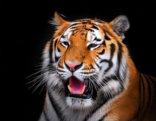 Fototapeta premium Yawning tiger at black background