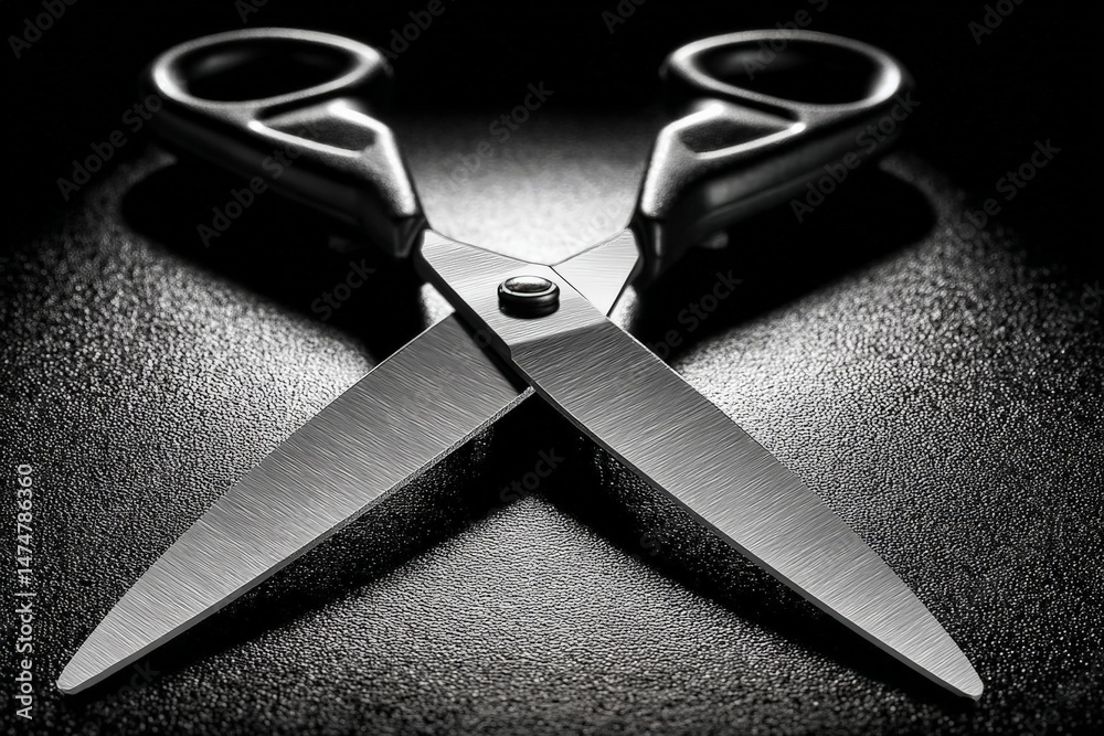 Aufkleber Sharp scissors positioned on a dark surface showcasing fine craftsmanship in a minimalistic setting