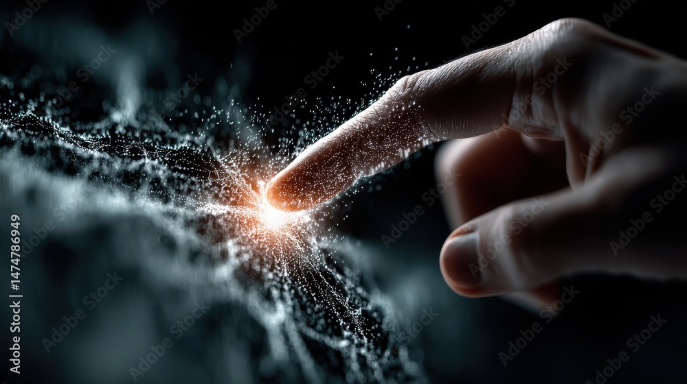 Aufkleber woman hand touching the metaverse universe data science digital transformation conceptual for next g