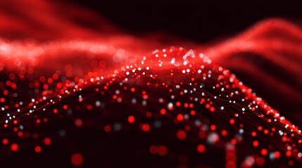 Wave of particles. Abstract red Geometric Background. Big data visualization. Data technology abstract