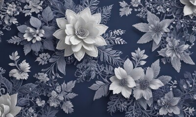 Intricate white floral lace on deep indigo, subtle ombre , mystery, indigo, pattern