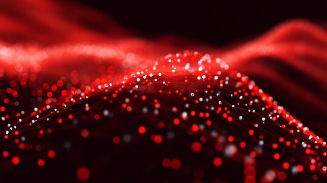 Wave of particles. Abstract red Geometric Background. Big data visualization. Data technology abstract 
