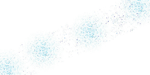 Vector abstract blue background frame of geometric shapes. Circular ornament. Pattern of dots  particles  molecules  fragments modern abstract simple