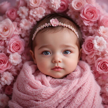 sfondo per fotografia di neonato o bimbi, sfondo di altalena ricoperta di fiori rosa, sfondo rosa, per inserimento  bimbe femmine