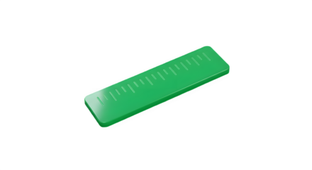 Bright green ruler, . Simple design. 3d rendering isolated on white background. Cartoon plastic style