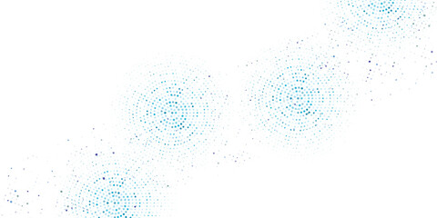 Vector abstract blue background frame of geometric shapes. Circular ornament. Pattern of dots  particles  molecules  fragments modern