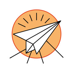 Vector illustration of paper airplane symbolizing travel and communication concept against orange background