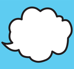 speech empty thought cloud with a solid thick black outline with a bright blue background