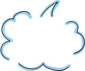 one thought cloud hand drawn broken black outlines with blue lines outlined in black