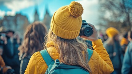 Obraz premium Woman taking photo at protest