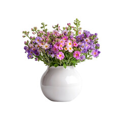 Vibrant Spring Bouquet of Purple and Pink Flowers in a White Vase