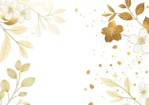 Delicate gold floral border on white background
