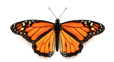 Fototapeta premium Monarch butterfly showing its beautiful orange wings on white background