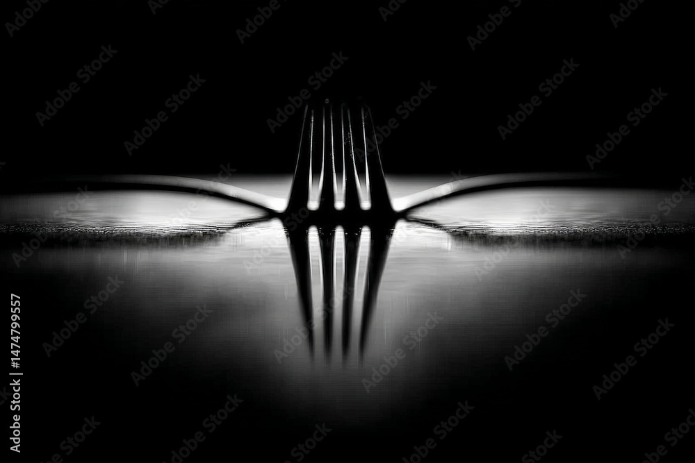 Aufkleber fork silhouette creates striking pattern on reflective surface in dim light