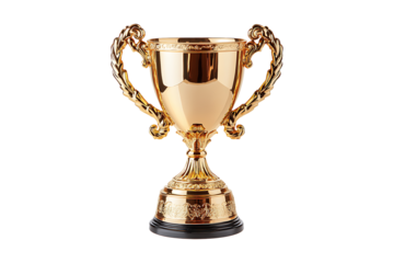 Gold trophy cup for winners isolated on transparent background
