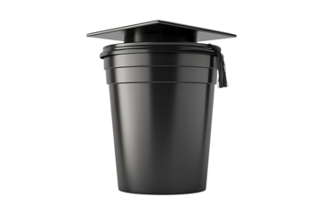 Graduation caps is a trashcan isolated on transparent background