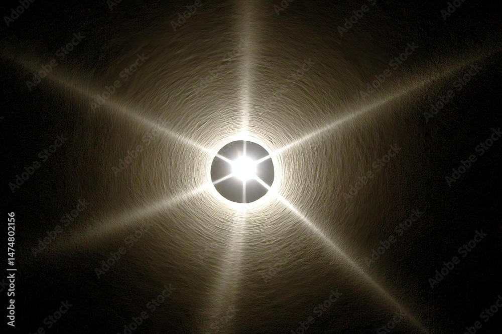 Fototapete Unique starburst pattern created by a central light source against a dark background