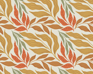 Boho Midcentury Modern Leaf Floral Ornament seamles pattern 