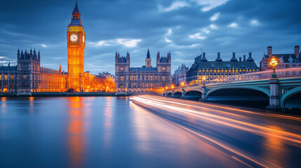 Fototapeta premium Speed-blurred lights in London city depicting motion and energy.