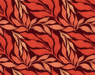 Boho Midcentury Modern Leaf Floral Ornament seamles pattern