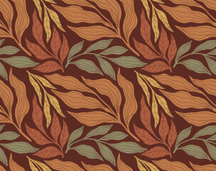 Boho Midcentury Modern Leaf  Floral Ornament seamles pattern