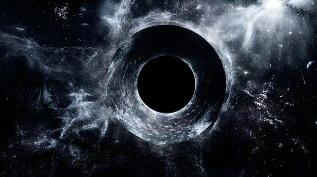 Singular blackhole warps spacetime creating distortion nebula cosmic backdrop