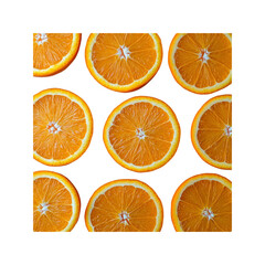 Nine Slices of Fresh Orange Pattern on Transparent Background