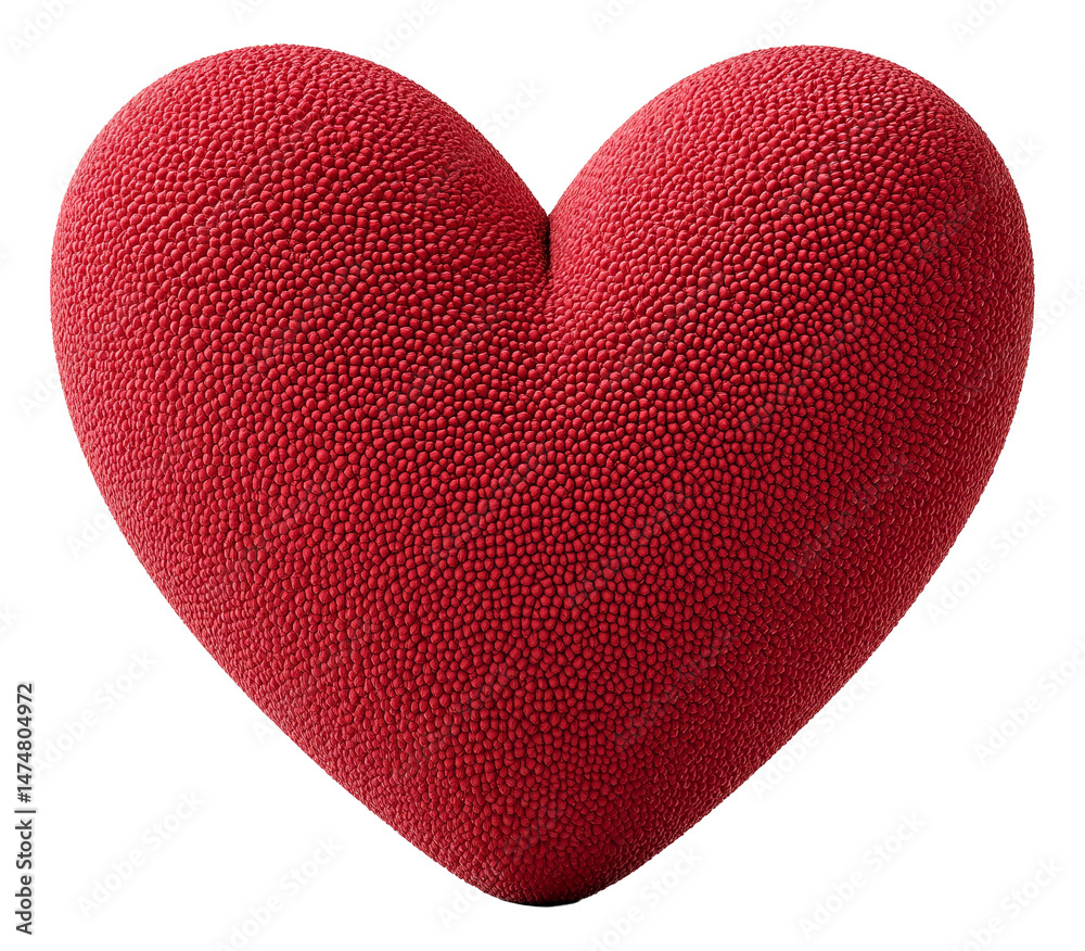 Wall mural red textured heart-shaped object with detailed surface pattern on transparent background.