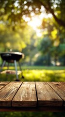 Fototapeta premium wood table and outdoor bbq photo template product shot