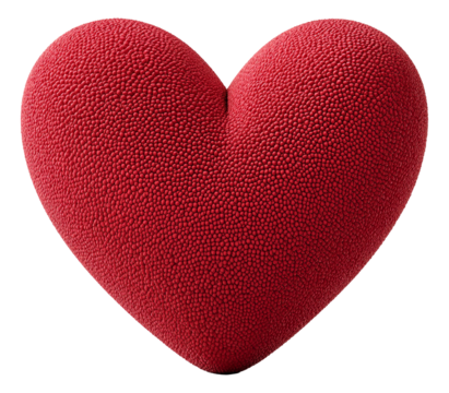 Red textured heart-shaped object with detailed surface pattern on transparent background.