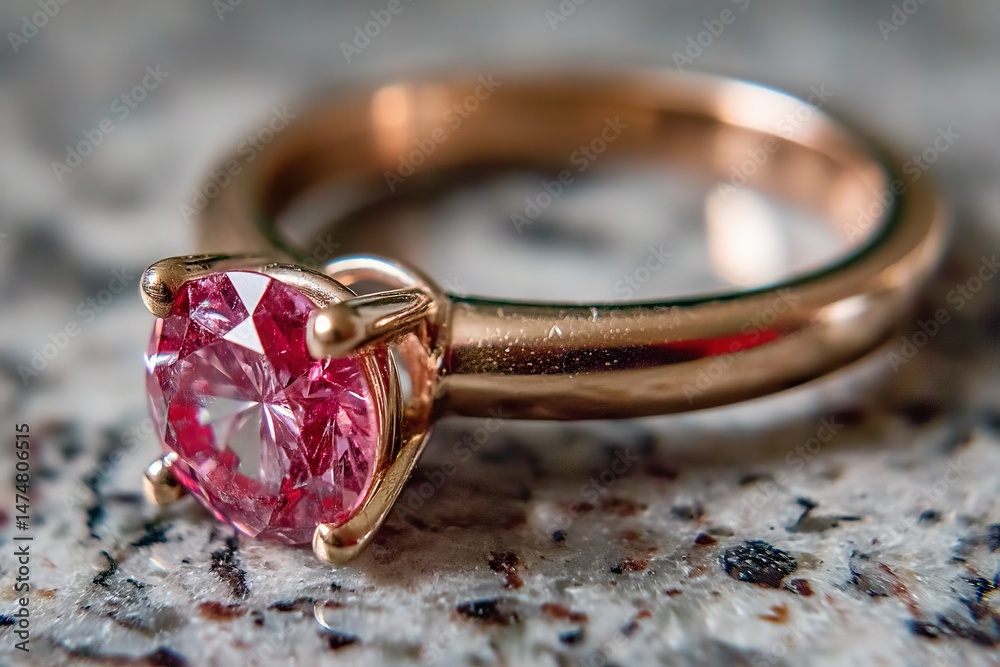 Aufkleber pink gemstone ring displayed on a granite surface highlighting its intricate design and craftsmanshi