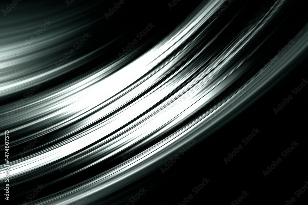 Poster Swirling silver lines create a dynamic abstract pattern against a dark background