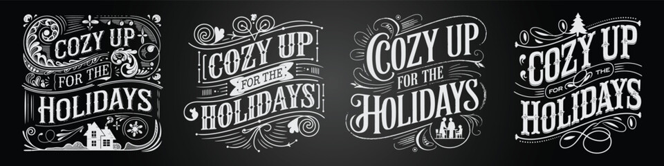Blackboard Illustration with Decorative Seasonal Lettering and Typography