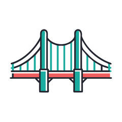 Obraz premium Vector illustration of a suspension bridge, representing travel, engineering, city landmarks, or civil infrastructure and connectivity. 