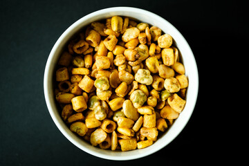 Bowl of Tasty Natural Crunchy Sweet Chilli Savoury Finger Food Snacks